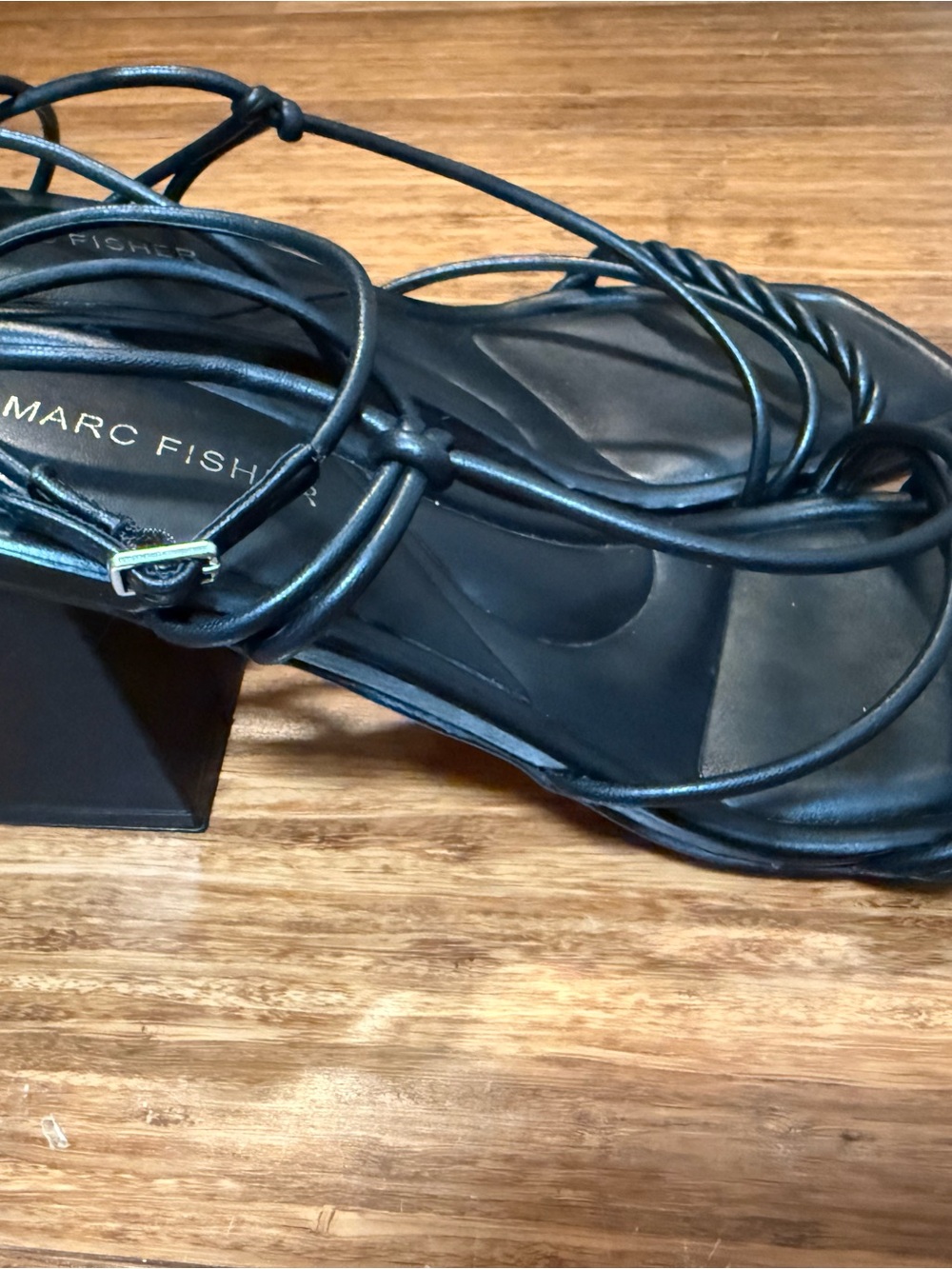 Marc Fisher Black Leather Strappy Block Heel Sandals